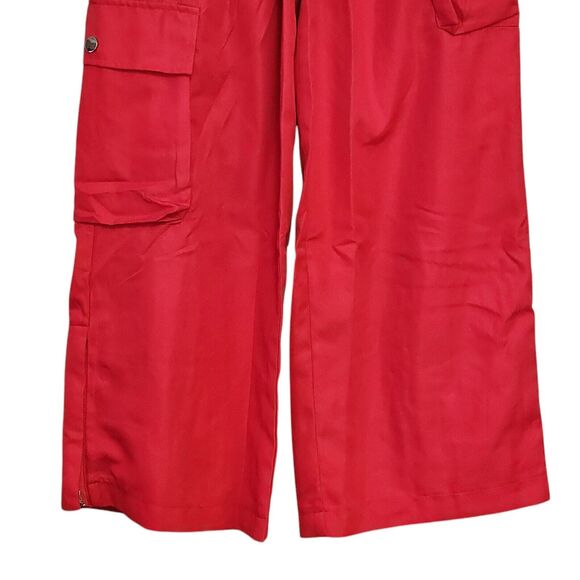 Women's Red Flap Pocket Cargo Pants Wide Leg - Size Medium - Picture 4 of 9